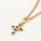 Gargantilla Cruz de Circonitas Blancas y Azules en Oro Amarillo de 18 kt