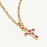 Gargantilla Cruz de Circonitas Blancas y Rosa en Oro Amarillo de 18 kt