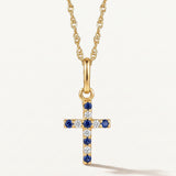 Gargantilla Cruz de Circonitas Blancas y Azules en Oro Amarillo de 18 kt