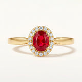 Sortija Juliette Oval de Diamantes Naturales y Rubí en Oro Amarillo de 18 kt