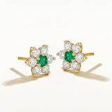Pendientes Rosalie de Esmeralda y Circonitas en Oro Amarillo de 18 kt