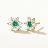 Pendientes Rosalie de Esmeralda y Circonitas en Oro Amarillo de 18 kt