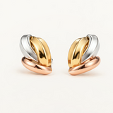 Pendientes Enlace Triple en Oro Amarillo, Blanco y Rosa de 18 kt