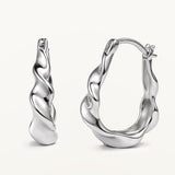 Pendientes Aro Oval Ondulado en Plata de Primera Ley