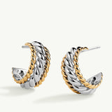 Pendientes Medio Aro Gallonado Bicolor en Plata 925 Bañada en Oro de 18 Kt y de Primera Ley