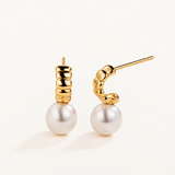 Pendientes Medio Aro Sleek Lines con Perlas en Plata 925 Bañada en Oro de 18 Kt