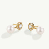 Pendientes Elara con Perla en Plata 925 Bañada en Oro de 18 Kt