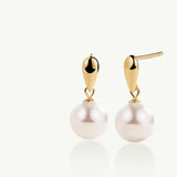 Pendientes Serena con Perla en Plata 925 Bañada en Oro de 18 Kt