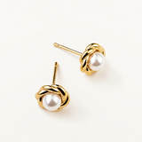 Pendientes Gallonados con Perla en Plata 925 Bañada en Oro de 18 Kt