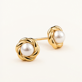 Pendientes Gallonados con Perla en Plata 925 Bañada en Oro de 18 Kt