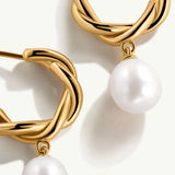 Pendientes Onda con Perla en Plata 925 Bañada en Oro de 18 Kt