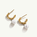 Pendientes Onda con Perla en Plata 925 Bañada en Oro de 18 Kt