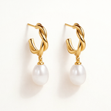 Pendientes Onda con Perla en Plata 925 Bañada en Oro de 18 Kt