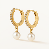 Pendientes Lyra con Perla en Plata 925 Bañada en Oro de 18 Kt