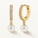 Pendientes Lyra con Perla en Plata 925 Bañada en Oro de 18 Kt